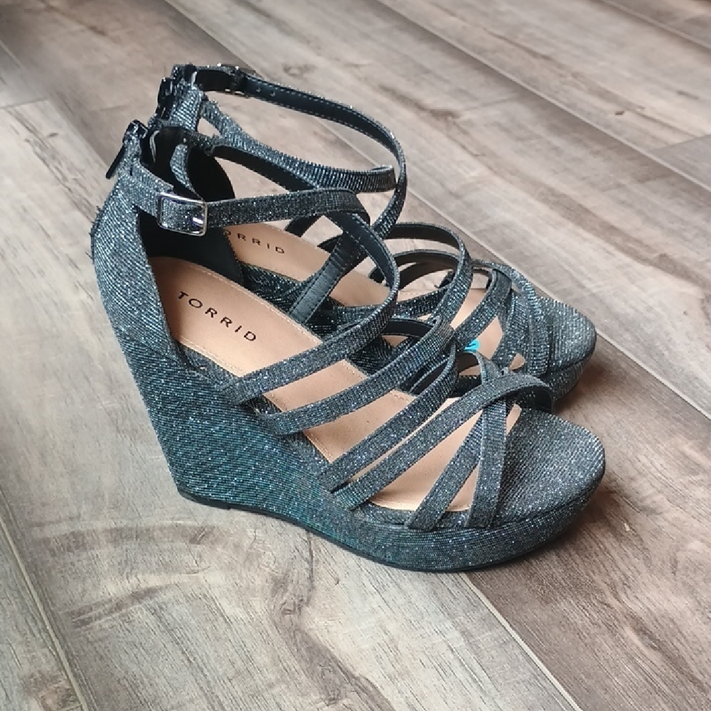 Torrid Glittery Black Wedge Sandals